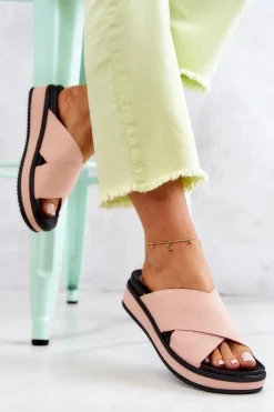 Big Star Shoes Klapki Damskie Big Star|Klapki Damskie Klasyczne*Skórzane Damskie Klapki Big Star JJ274722 Różowe