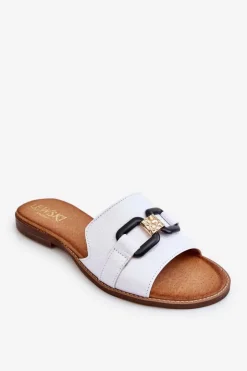 Damskie Boto Skórzane Damskie Klapki Lewski Shoes 3270 Białe