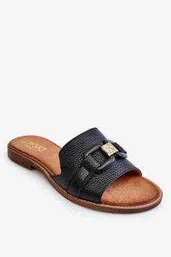 Boto Klapki Damskie Klasyczne*Skórzane Damskie Klapki Lewski Shoes 3270 Czarne