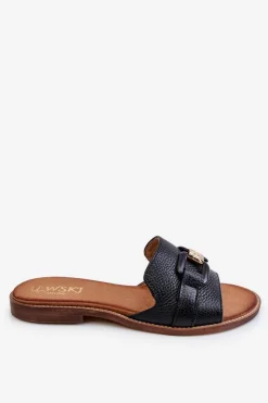 Boto Klapki Damskie Klasyczne*Skórzane Damskie Klapki Lewski Shoes 3270 Czarne