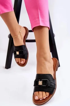 Boto Klapki Damskie Klasyczne*Skórzane Damskie Klapki Lewski Shoes 3270 Czarne