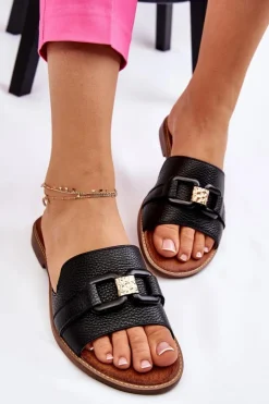 Boto Klapki Damskie Klasyczne*Skórzane Damskie Klapki Lewski Shoes 3270 Czarne