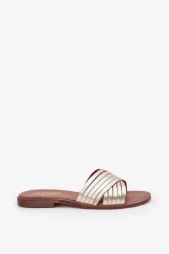 Best Boto Skórzane Damskie Klapki Lewski Shoes 3682 Złote Złoty