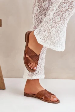 Damskie Boto Skórzane Damskie Klapki Lewski Shoes 3682 Camel