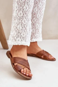 Damskie Boto Skórzane Damskie Klapki Lewski Shoes 3682 Camel