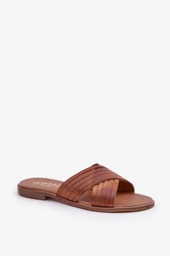 Damskie Boto Skórzane Damskie Klapki Lewski Shoes 3682 Camel