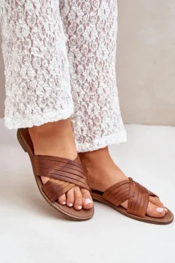 Damskie Boto Skórzane Damskie Klapki Lewski Shoes 3682 Camel