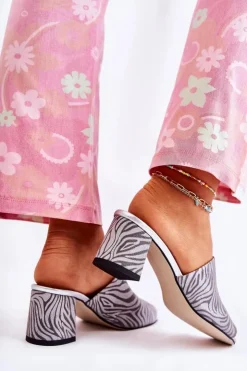 Damskie Boto Skórzane Damskie Klapki Na Obcasie Zebra Szare Nessita