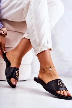 Boto Klapki Damskie Klasyczne*Skórzane Damskie Klapki Nicole 2735 Czarne