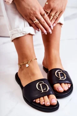 Boto Klapki Damskie Klasyczne*Skórzane Damskie Klapki Nicole 2735 Czarne