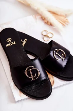 Boto Klapki Damskie Klasyczne*Skórzane Damskie Klapki Nicole 2735 Czarne