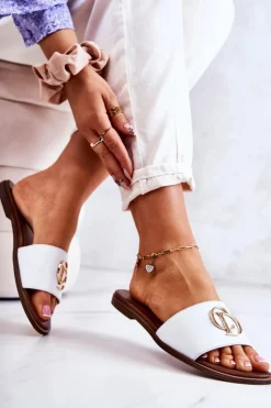 Boto Klapki Damskie Klasyczne*Skórzane Damskie Klapki Nicole 2735 Białe