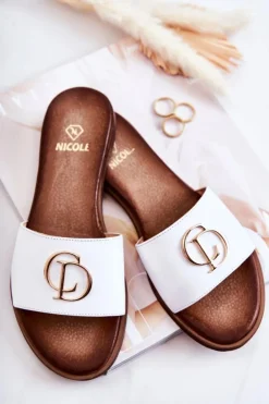 Boto Klapki Damskie Klasyczne*Skórzane Damskie Klapki Nicole 2735 Białe