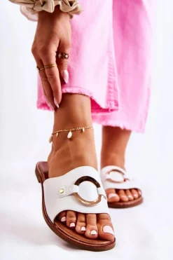 Damskie Buty damskie Vinceza Skórzane Damskie Klapki Z Ozdobą Białe Marinell