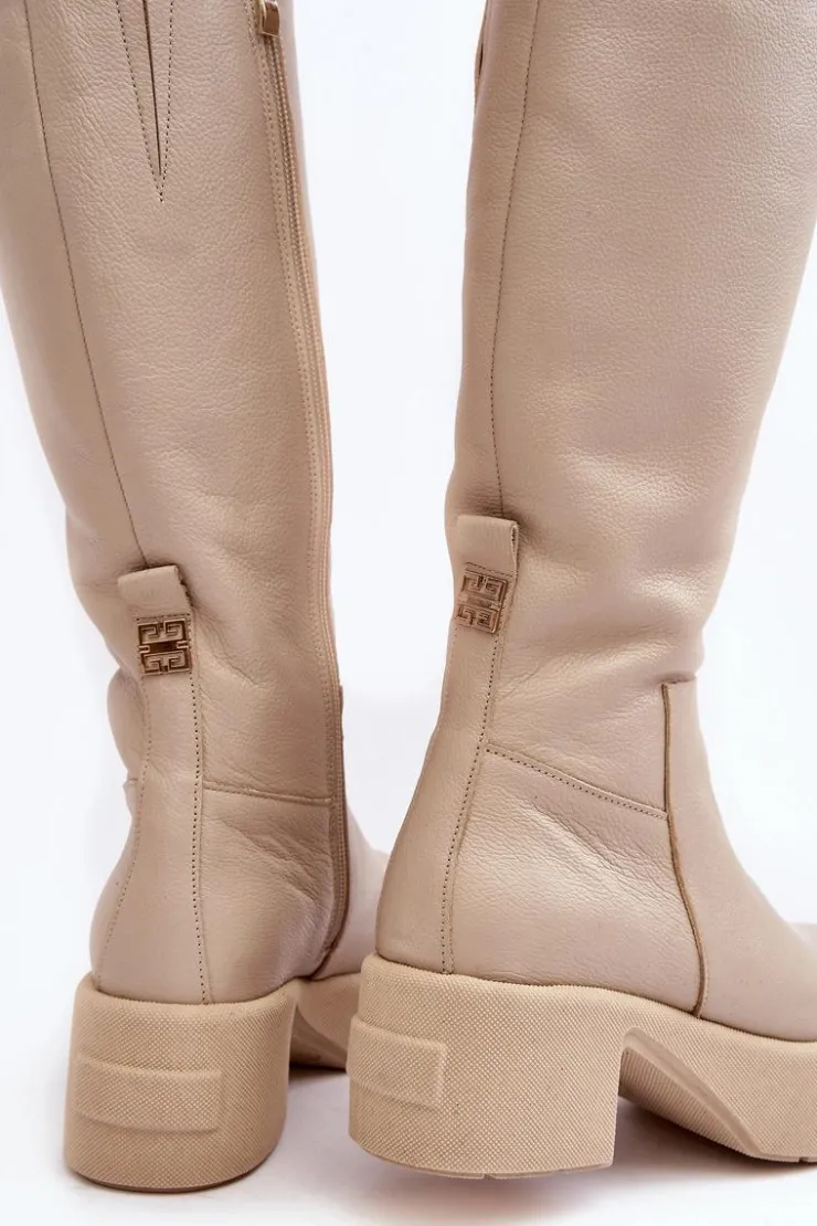 Damskie Boto Skórzane Damskie Kozaki Przed Kolano Lemar Jasnobeżowe Malayah