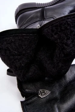 Damskie Zazoo Skórzane Damskie Kozaki Z Wełną 70121 Czarne