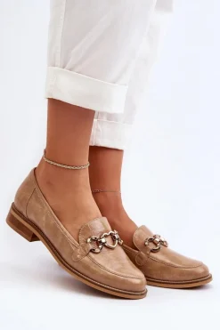 Laura Messi Loafersy Damskie|Mokasyny Płaskie*Skórzane Damskie Lakierowane Mokasyny 2760 Brązowe Brązowy