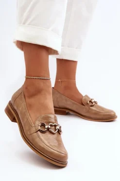 Laura Messi Loafersy Damskie|Mokasyny Płaskie*Skórzane Damskie Lakierowane Mokasyny 2760 Brązowe Brązowy