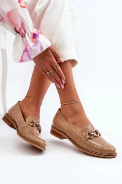 Laura Messi Loafersy Damskie|Mokasyny Płaskie*Skórzane Damskie Lakierowane Mokasyny 2760 Brązowe Brązowy