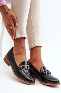 Damskie Laura Messi Skórzane Damskie Lakierowane Mokasyny 2760 Granatowe