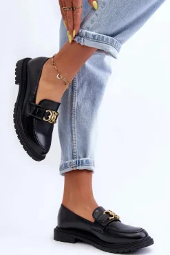 Damskie Boto Skórzane Damskie Mokasyny Na Płaskim Obcasie Czarne Sincias