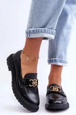 Damskie Boto Skórzane Damskie Mokasyny Na Płaskim Obcasie Czarne Sincias