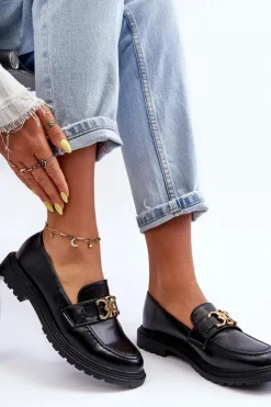 Damskie Boto Skórzane Damskie Mokasyny Na Płaskim Obcasie Czarne Sincias