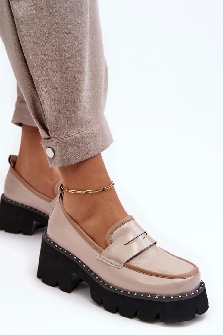 Best Damskie buty S.Barski Skórzane Damskie Mokasyny D&A MR870-32 Beżowe Beżowy