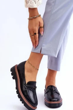 Buty damskie Vinceza Skórzane Damskie Mokasyny Na Platformie Z Ozdobą Czarne Jonett