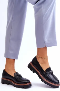 Buty damskie Vinceza Skórzane Damskie Mokasyny Na Platformie Z Ozdobą Czarne Jonett