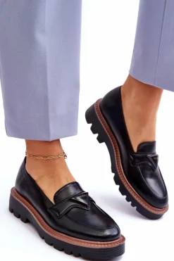 Buty damskie Vinceza Skórzane Damskie Mokasyny Na Platformie Z Ozdobą Czarne Jonett