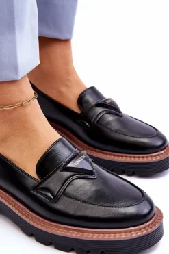 Buty damskie Vinceza Skórzane Damskie Mokasyny Na Platformie Z Ozdobą Czarne Jonett