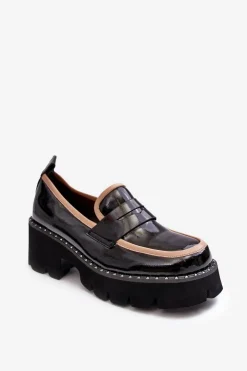 Damskie buty S.Barski Loafersy Damskie|Mokasyny Płaskie*Skórzane Damskie Mokasyny D&A MR870-32 Czarne Czarny