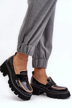 Damskie buty S.Barski Loafersy Damskie|Mokasyny Płaskie*Skórzane Damskie Mokasyny D&A MR870-32 Czarne Czarny