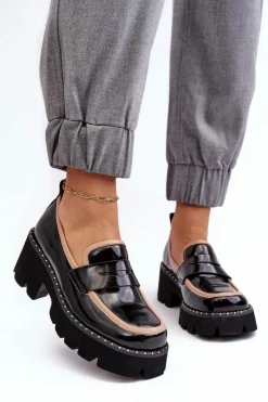 Damskie buty S.Barski Loafersy Damskie|Mokasyny Płaskie*Skórzane Damskie Mokasyny D&A MR870-32 Czarne Czarny