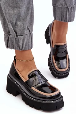 Damskie buty S.Barski Loafersy Damskie|Mokasyny Płaskie*Skórzane Damskie Mokasyny D&A MR870-32 Czarne Czarny