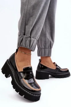 Damskie buty S.Barski Loafersy Damskie|Mokasyny Płaskie*Skórzane Damskie Mokasyny D&A MR870-32 Czarne Czarny