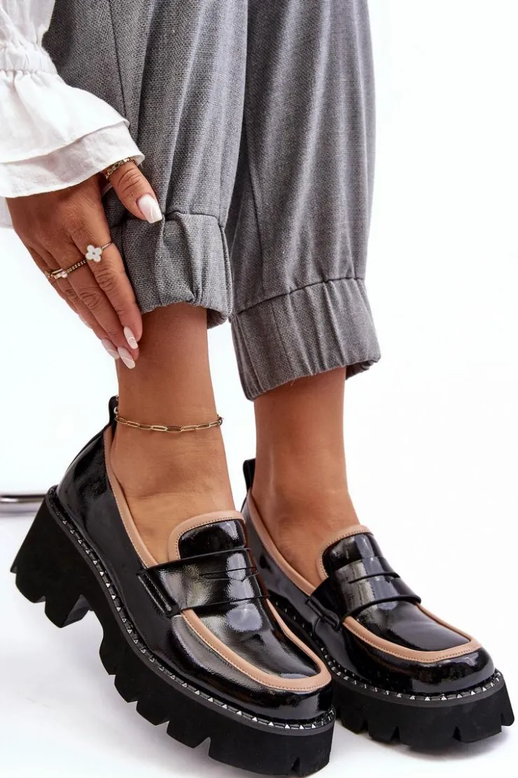 Damskie buty S.Barski Loafersy Damskie|Mokasyny Płaskie*Skórzane Damskie Mokasyny D&A MR870-32 Czarne Czarny