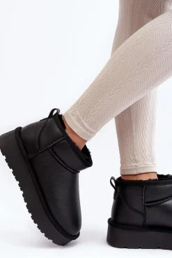 Best Boto Skórzane Damskie Śniegowce Na Platformie Czarne Loreley Czarny