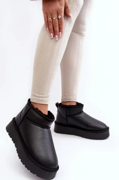 Best Boto Skórzane Damskie Śniegowce Na Platformie Czarne Loreley Czarny