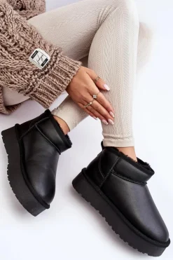 Best Boto Skórzane Damskie Śniegowce Na Platformie Czarne Loreley Czarny