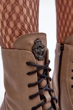 Best Boto Skórzane Damskie Ocieplane Botki Trapery Lemar Brązowe Rehin