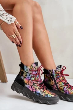 Damskie Maciejka Skórzane Damskie Ocieplane Botki 06146-39 Multikolor