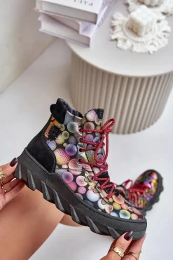 Damskie Maciejka Skórzane Damskie Ocieplane Botki 06146-39 Multikolor