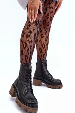 Boto Damskie Trapery|Botki Sznurowane*Skórzane Damskie Ocieplane Botki Trapery Czarne Lemar Rehin