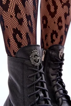 Boto Damskie Trapery|Botki Sznurowane*Skórzane Damskie Ocieplane Botki Trapery Czarne Lemar Rehin