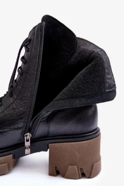 Boto Damskie Trapery|Botki Sznurowane*Skórzane Damskie Ocieplane Botki Trapery Czarne Lemar Rehin