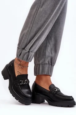 Boto Mokasyny Damskie Lakierowane*Skórzane Damskie Półbuty Na Niskim Obcasie Czarne Blimma