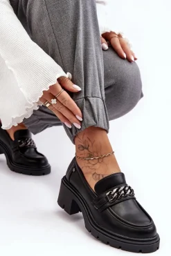 Boto Mokasyny Damskie Lakierowane*Skórzane Damskie Półbuty Na Niskim Obcasie Czarne Blimma