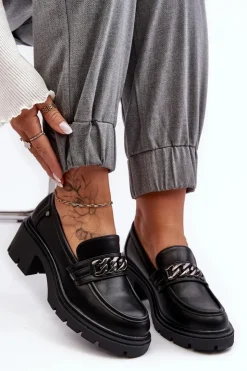 Boto Mokasyny Damskie Lakierowane*Skórzane Damskie Półbuty Na Niskim Obcasie Czarne Blimma